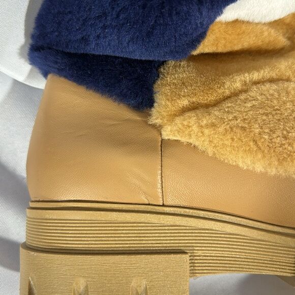 FREE PEOPLE HAPPY THOUGHTS FUR BOOTS IN CAMEL NAVY AND WHITE 37.5 EU - Picture 10 of 11